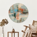 Holzbild Abstraktes Farbspiel blau orange - Cheney - Rund