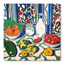 Glasbillede - Frugt og grøntsager på køkkenbordet - Inspireret af Matisse - Zamart