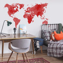 Wallsticker - Verdenskort Aquarel, rød