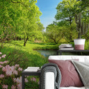 Fotobehang Papierbehang Park in de Lente - 366x254 cm