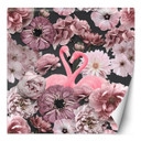 Fototapete, Rosa Flamingos Tropische Blumen - Andrea Haase