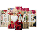 5 stykke lærredsprint Inscription Home With Rose Flowers