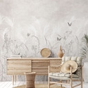 Scandinavisch design wilde bloemenweide met vlinders Fotobehang - Ms Tiff