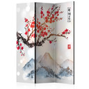 Screen room divider - Fuji i kirsebærtræets blomstrende ramme, 3-delt