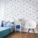 Børnetapet, non-woven tapet med illustration Kids Walls hvid, grå