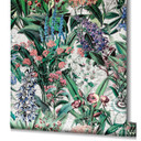 Tapet, non-woven blomstertapet Flora grå, grøn