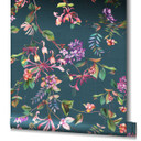 Vliestapete mit abstraktem Blumenmotiv grau, blau Floral