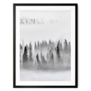 Plakat las w chmurach w czerni i bieli - Xu