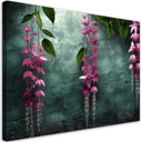 Canvasbillede, Hængende blade og blomster på en grøn baggrund