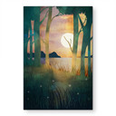 Alu-Dibond brossé avec Effet Doré, Argenté & Cuivré - Magie de la forêt au coucher du soleil - SpaceFrog Designs