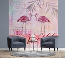Fototapete, Shabby Chic Rosa Flamingo-Tiere - Andrea Haase