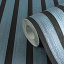 Metallic blå non-woven tapet med sort skandinavisk akustisk træpanel look luksus tapet
