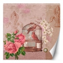 Fototapete, Shabby Chic Stil Blumen Vögel rosa Hintergrund - Andrea Haase