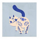 Textielposter Porseleinen Kat Delfts Blauw - Cantwell - Vierkant