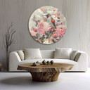 Rundes Leinwandbild Blumen mit Kolibris