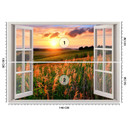 Fototapete Fenster - Blick auf den Sonnenuntergang über der Wiese
