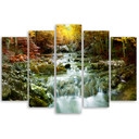 5 stykke lærred Print Autumn Forest Waterfall Rocks