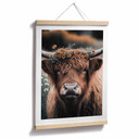 Plakat Treechild - Krowa rasy Highland z wieńcem kwiatowym