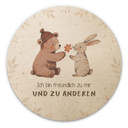 Rundes Holzbild mit Bär und Hase - 'Ich bin freundlich'