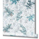 Papier peint à motifs, papier peint intissé à motifs floraux Flora gris, turquoise
