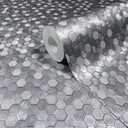 Papel pintado no tejido hexagonal, azulejo metálico aspecto moderno, geométrico brillante en plata