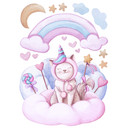 Muursticker set Thai - Eenhoorn Katje op een Wolk (14-delig)