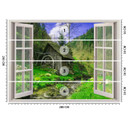 Fototapete Fenster - Blick auf eine Hütte im Wald