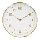 Horloge murale aluminium blanc et or, horloge à quartz ronde avec grands chiffres 30x30x4 cm