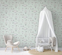 Børnetapet, non-woven tapet med illustration Kids Walls grøn, hvid 