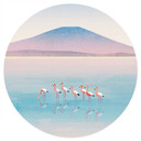 Sticker mural Lac aux couleurs pastel avec flamants roses - Rivers - Rond