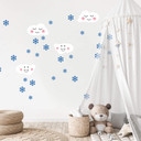 Muursticker set Wolken + Sneeuwvlokjes