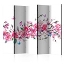 Paravent Séparation de pièce - Fleurs et papillons, 3 pièces