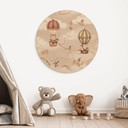 Houten Wanddecoratie Dierlijk Avontuur met Luchtballon - Oliver Robins - Rond