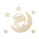 Drewniana dekoracja do pokoju dziecięcego - Mały astronauta z księżycem i gwiazdami