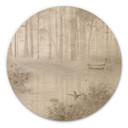 Houten Wanddecoratie bos bij het meer in beige mist - Ms Tiff - Rond