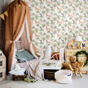 Børnetapet, non-woven tapet med illustration Kids Walls hvid, grøn, beige