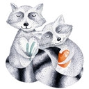Sticker mural Kvilis - Couple de ratons laveurs