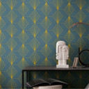 Geometryczna tapeta art deco ciemnoniebieskie złoto - nowoczesna tapeta wg wzoru - tapeta z włókniny