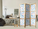 Japanischer Paravent, Raumteiler freistehend, Trennwand - Fish in Aztec Style in Pastel Color Shade