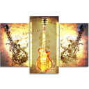 3 stykke lærredstryk Abstrakt Guitar Fire