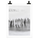Plakat las w chmurach w czerni i bieli - Xu