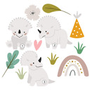Sticker mural Set Bébé Tricératops