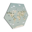 Hexagon Wanddecoratie Wereldkaart - Wereld van de Dieren - Oliver Robins - Alu-Dibond