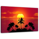 Canvasbillede, Solnedgang og palmer