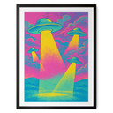 Plakat lądowania UFO w neonowych kolorach - Treechild