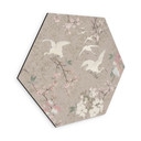 Sekskantet Billede af kraner i kirsebærblomst Rush Beige - Bloomery Decor - Aluminium Dibond