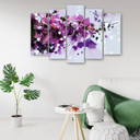 5 stykke lærredstryk, violette naturblomster