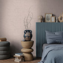 Non-woven tapet natur - fint stribemønster i terracotta & greige