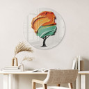 Glasbillede - Træ med orange og grøn 3D-krone - Mielu - Rund