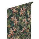 Papier peint à motifs jungle avec perroquets vert nuit - Bloomery Decor